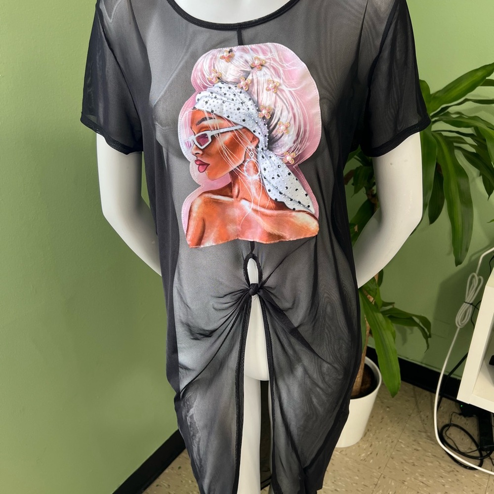 Love Black Sheer Top with Graphic Detail